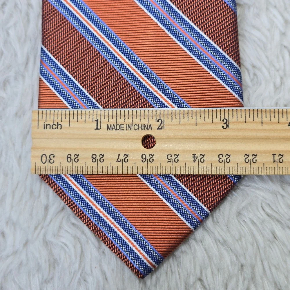 Pronto Uomo Silk Necktie Mens X-Long Orange‎ Blue Striped Woven Formal Tie New